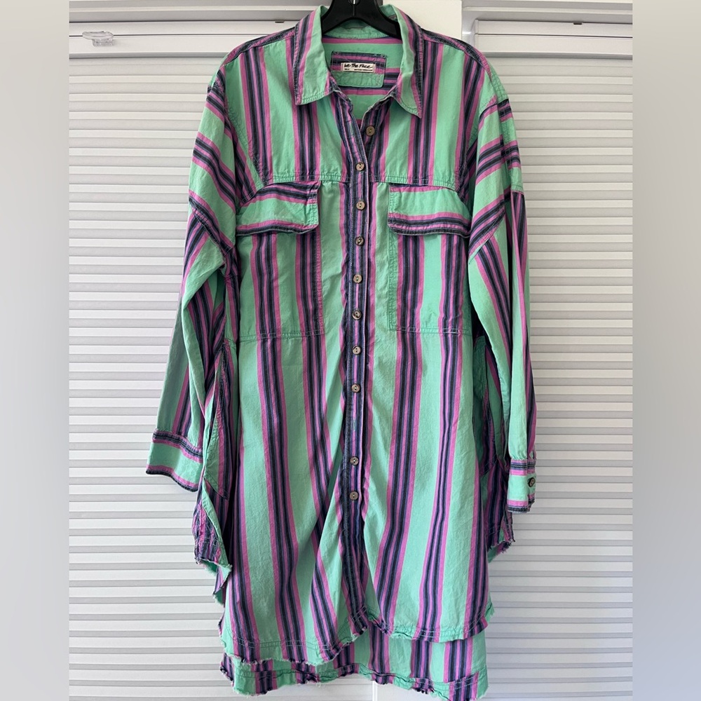 RARE Free People Small Oversized long sleeve shirt dress pockets we the free